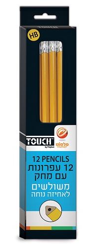 חבילת 12 עפרונות HB אורטופדים משולשים עם מחק