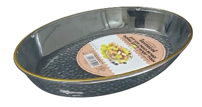 קערה אובלית אקריליק שקוף עם פס זהב 26X18X4.5 ס"מ
