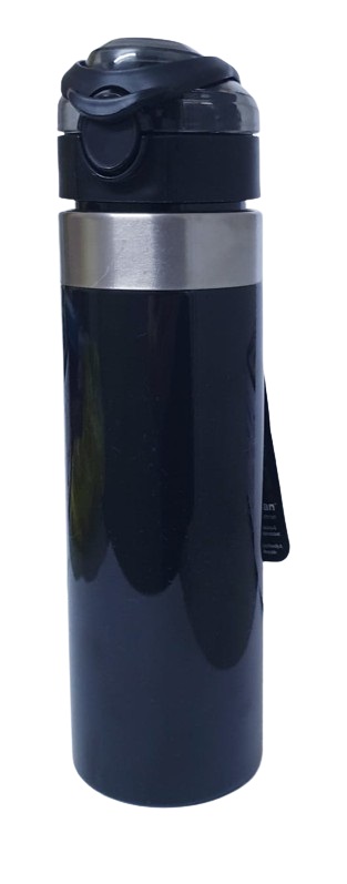 בקבוק ספורט TRITAN + פייה וקפיץ פתיחה בצבע שחור כ-600 מ"ל