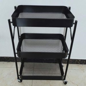 עגלה מתקפלת לאחסון / ירקות 3 קומות מתכת שחור