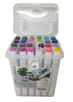 סט 24 טושים אלכוהול דו צדדיים במזוודה פלסטיק