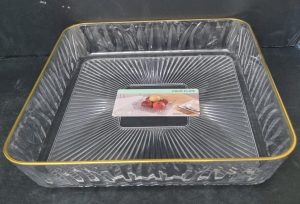 קערת הגשה אקריליק מעוצבת עם פס זהב 26X26 גובה 5 ס"מ