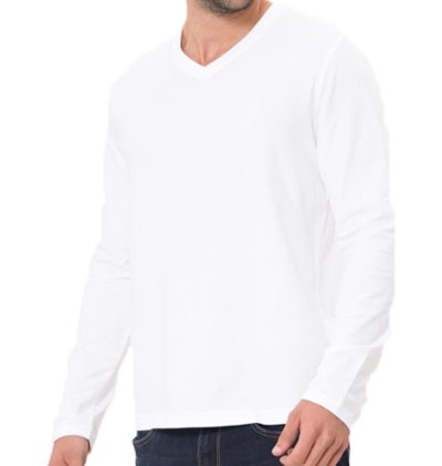גופיה ארוכה פלנל לגבר צווארון V מידות S-XXL לבן