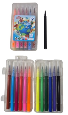 חבילת 12 טושים בקלמר פלסטיק