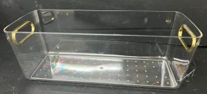 ארגונית אקריליק צרה שקופה לאחסון עם ידיות זהב 28X10.5 ס"מ