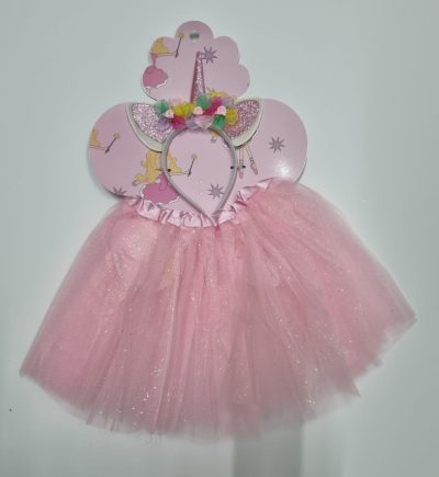 חצאית חד קרן ורודה 30 ס"מ עם שרביט וכתר